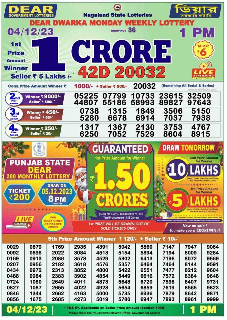 Lottery Sambad 4.12.2023 Today Result 1 PM, 6 PM, 8 PM