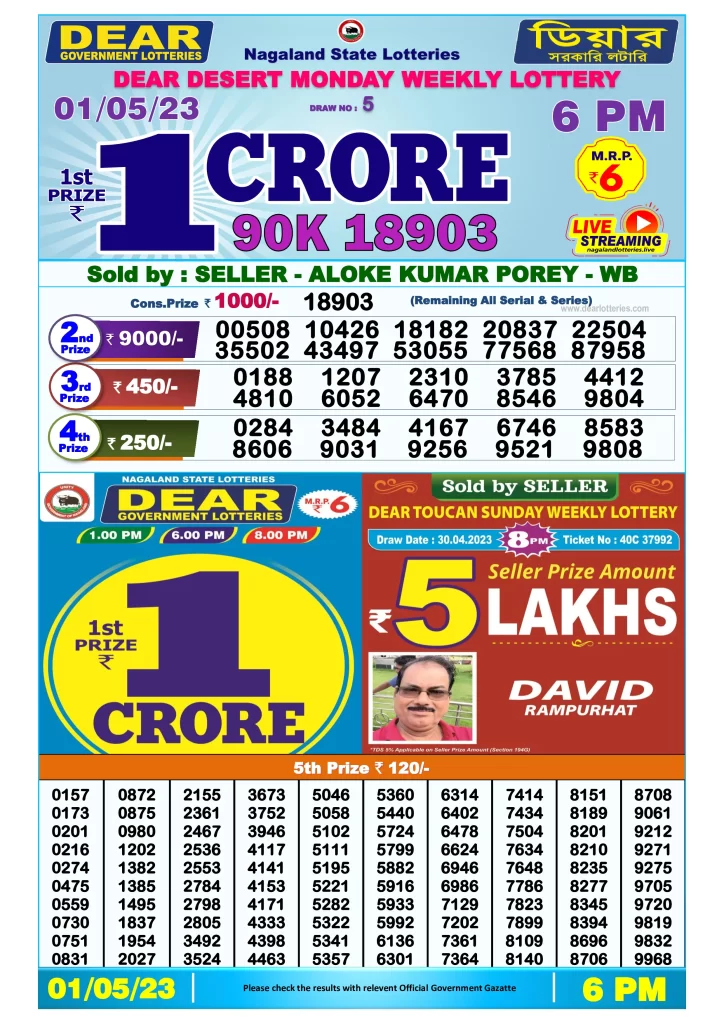 Lottery Sambad Day Result 6 PM 1.5.2023