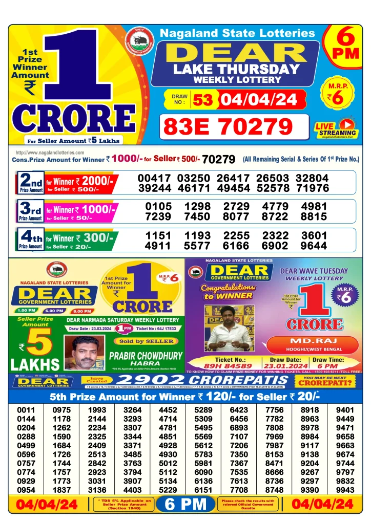 Lottery Sambad Day Result 6 PM 4.4.2024