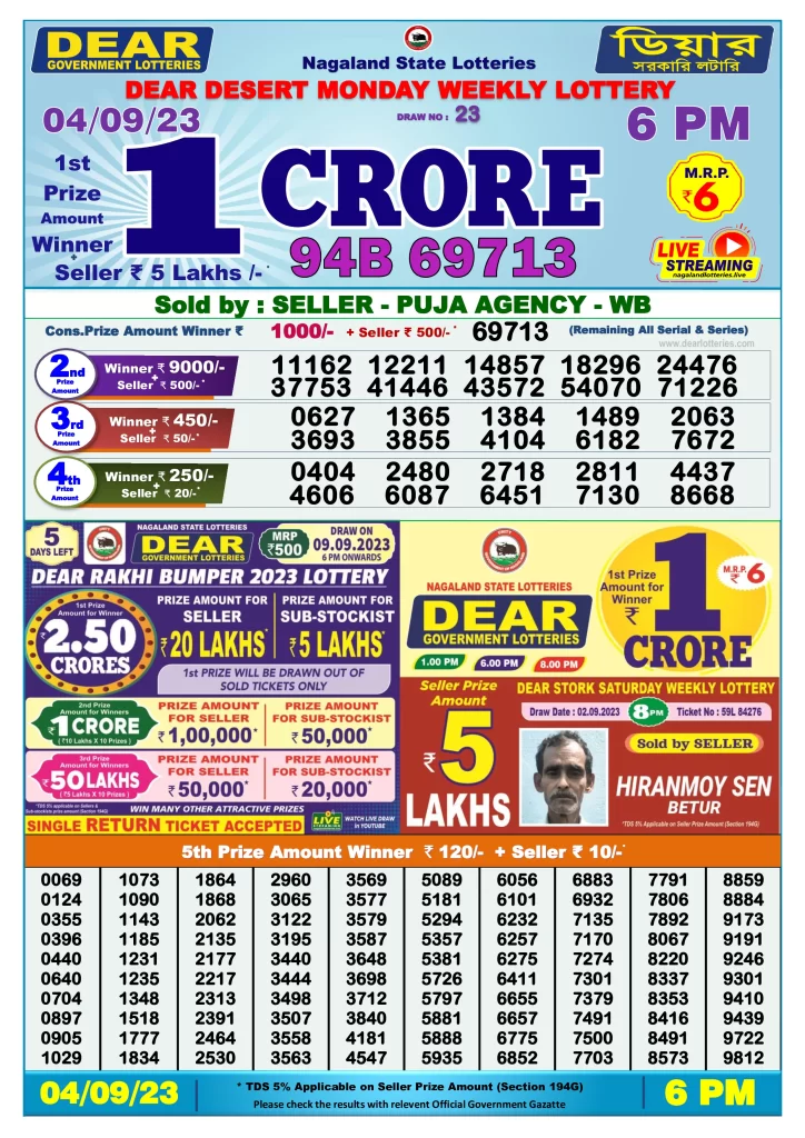 Lottery Sambad Day Result 6 PM 4.9.2023