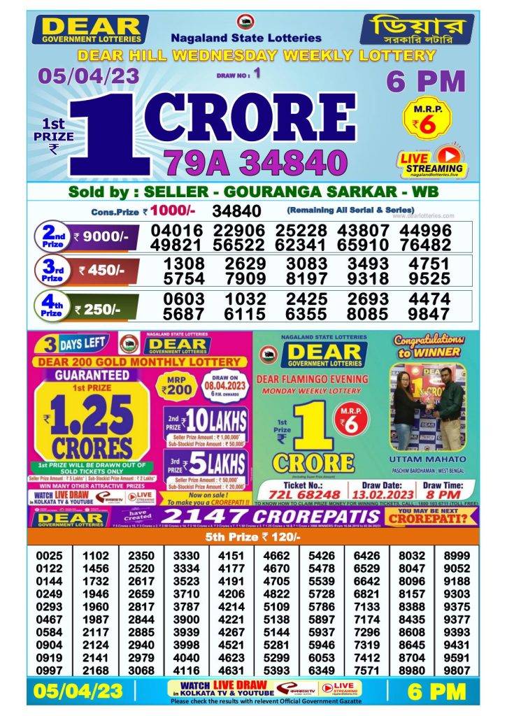 Lottery Sambad Day Result 6 PM 5.4.2023