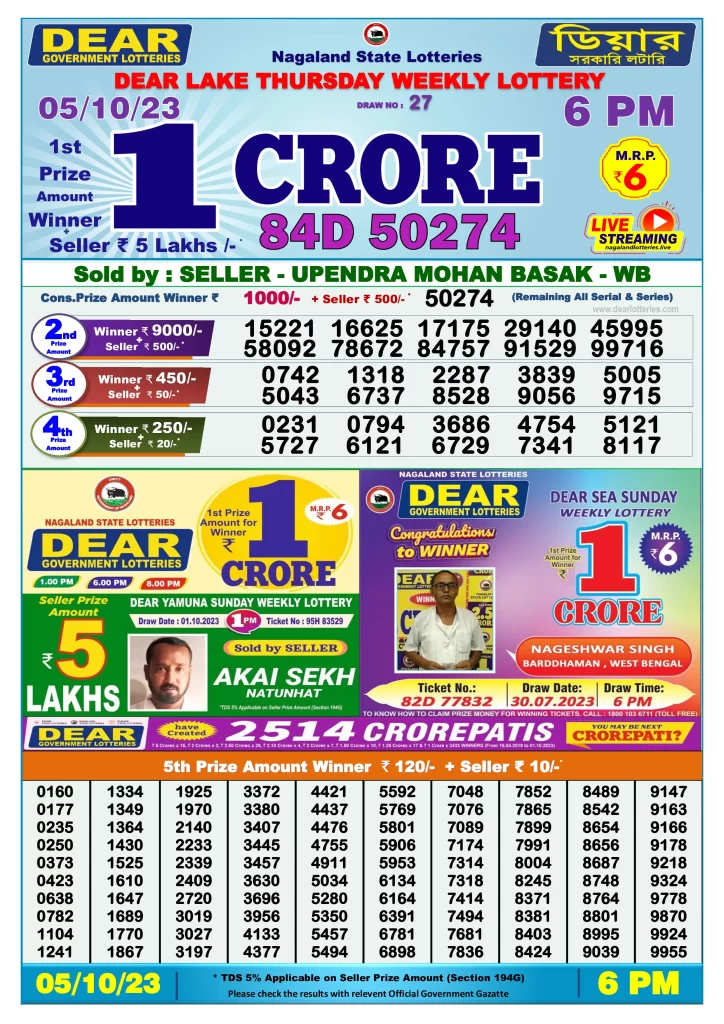 Lottery Sambad Day Result 6 PM 5.10.2023