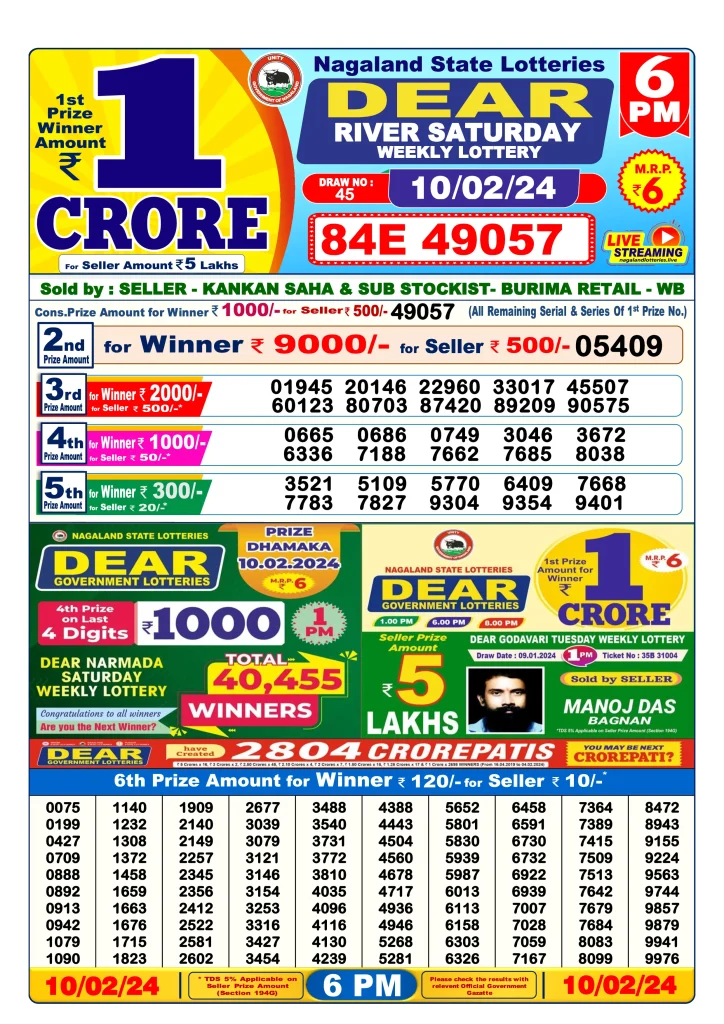 Lottery Sambad Day Result 6 PM 10.2.2024