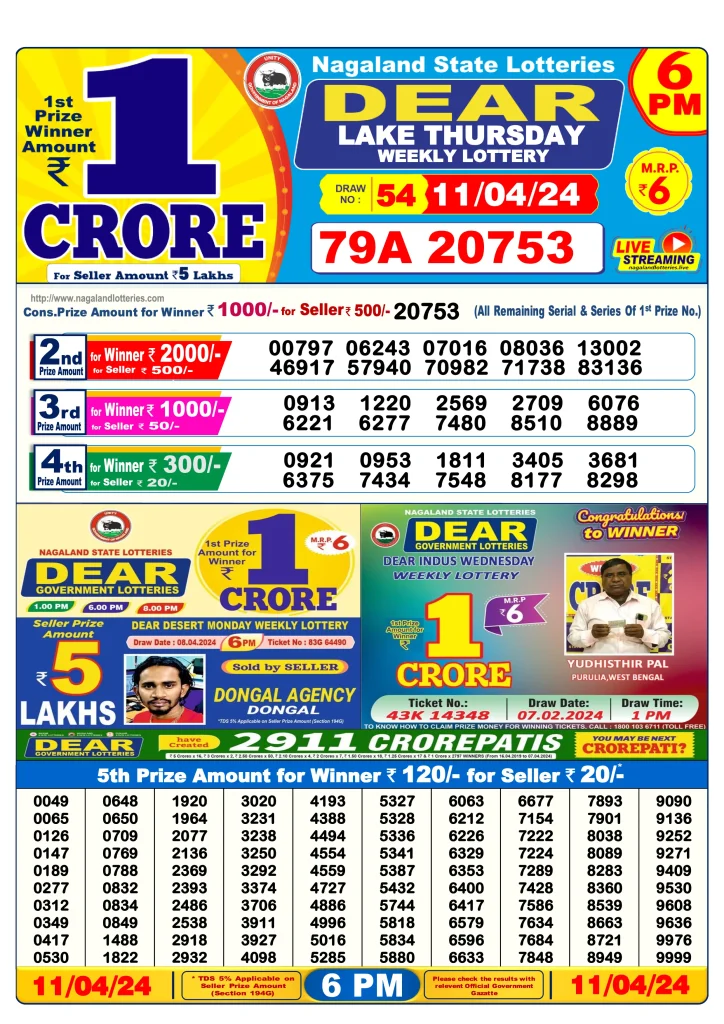 Lottery Sambad Day Result 6 PM 11.4.2024