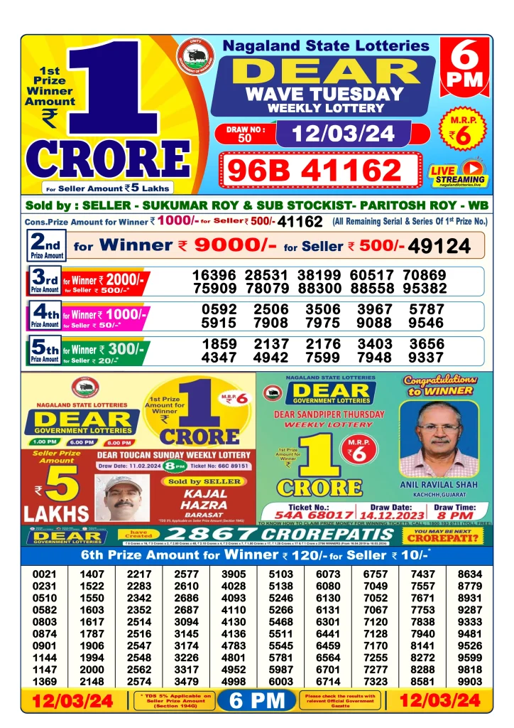 Lottery Sambad 12.3.2024 Today Result 1 PM, 6 PM, 8 PM