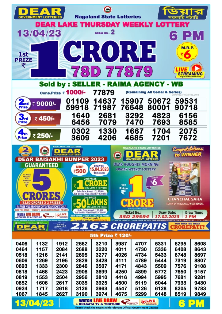 Lottery Sambad Day Result 6 PM 13.4.2023