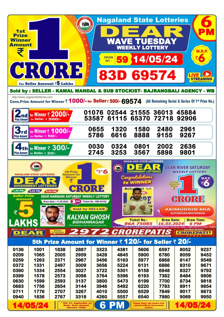 Lottery Sambad 14.5.2024 Today Result 1 PM, 6 PM, 8 PM 
