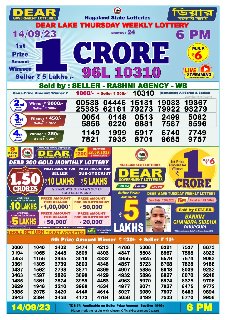 Lottery Sambad Day Result 6 PM 14.9.2023 