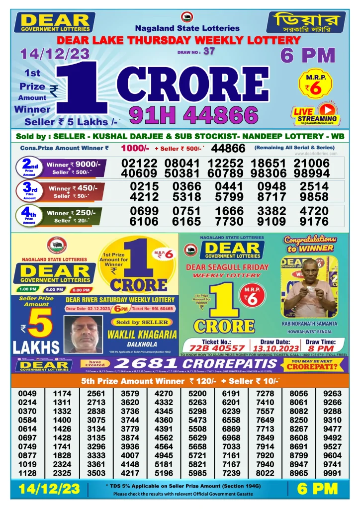 Lottery Sambad Day Result 6 PM 14.12.2023