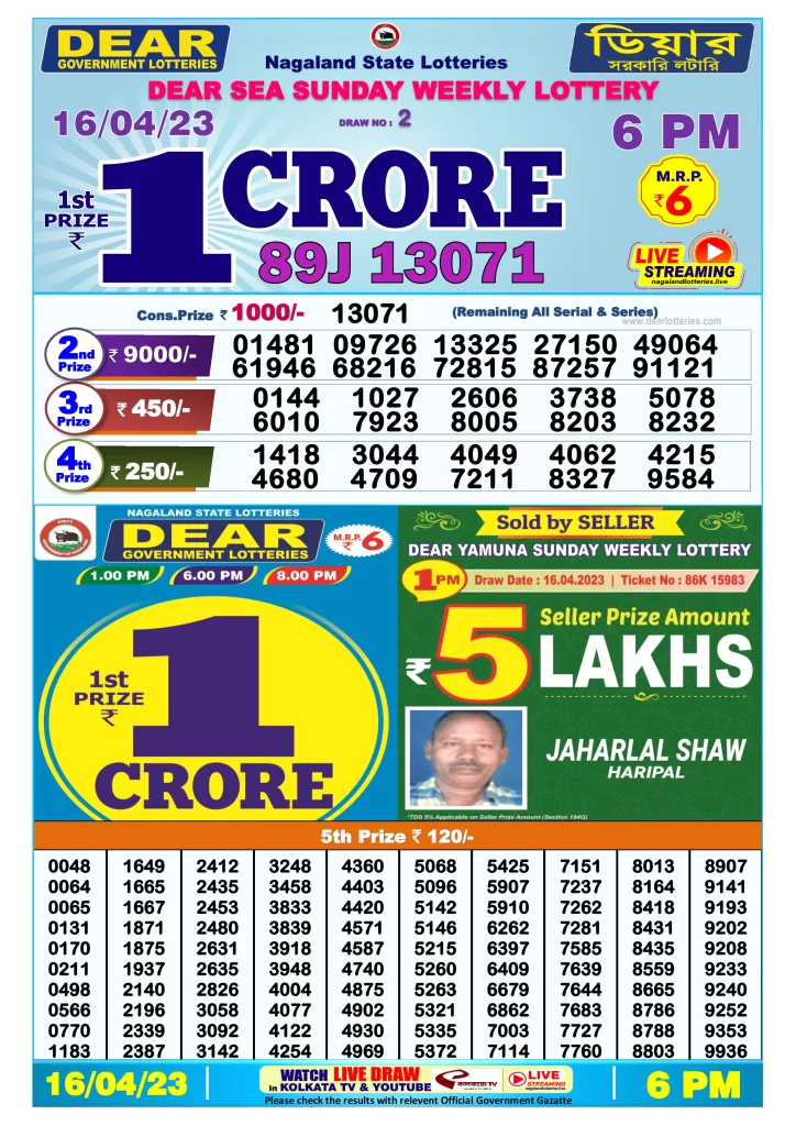 Lottery Sambad Day Result 6 PM 16.4.2023