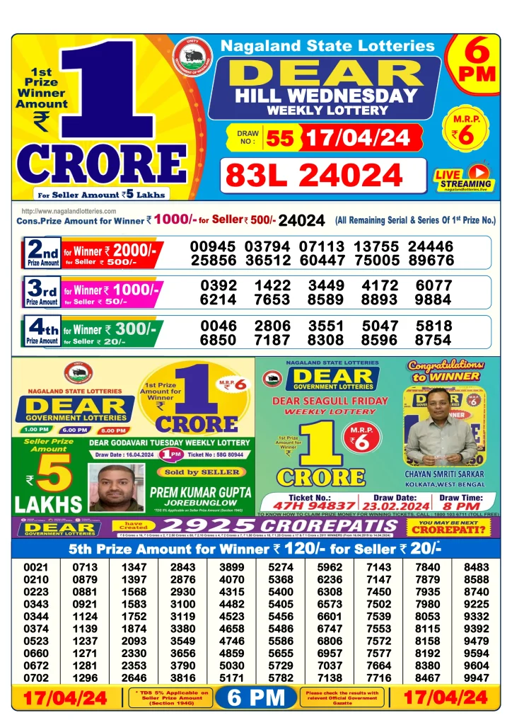 Lottery Sambad Day Result 6 PM 17.4.2024