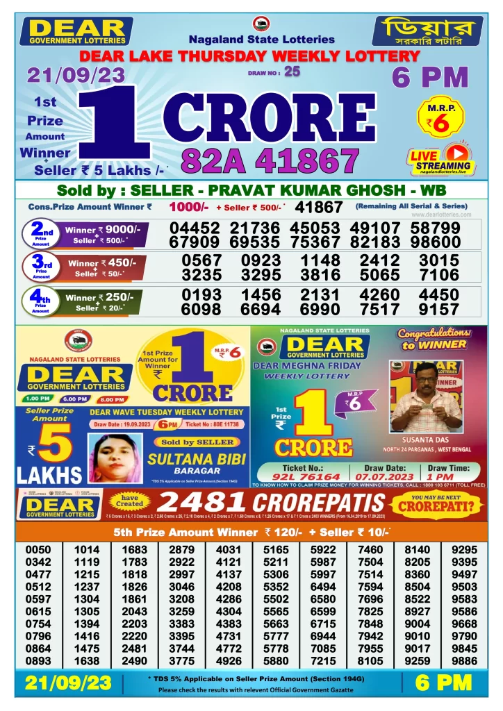 Lottery Sambad Day Result 6 PM 21.9.2023
