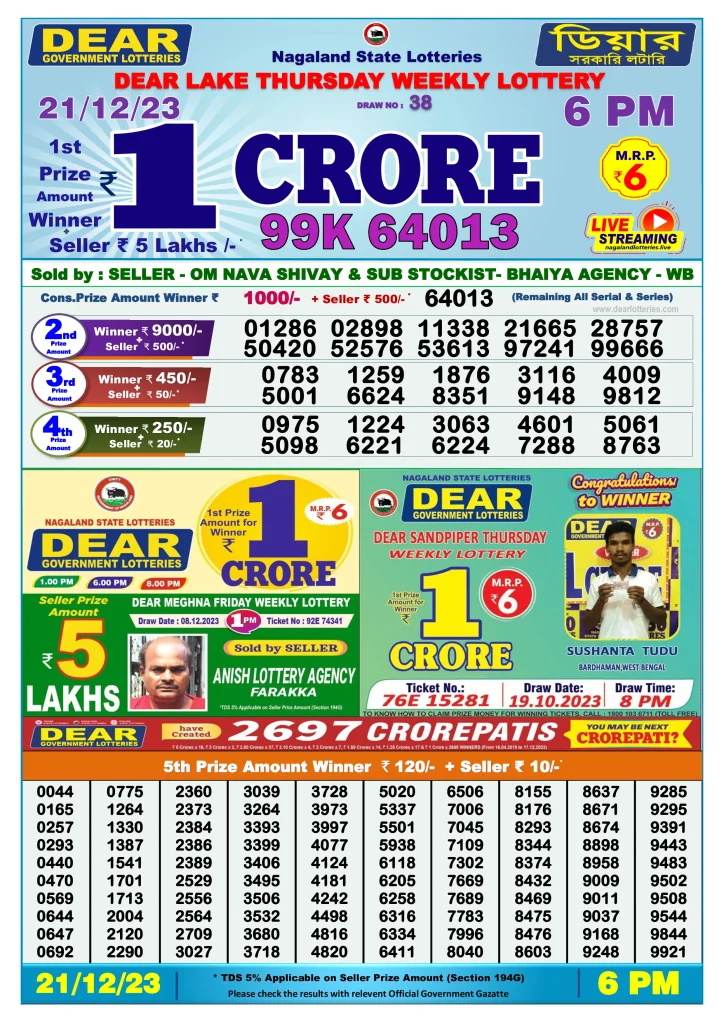 Lottery Sambad Day Result 6 PM 21.12.2023