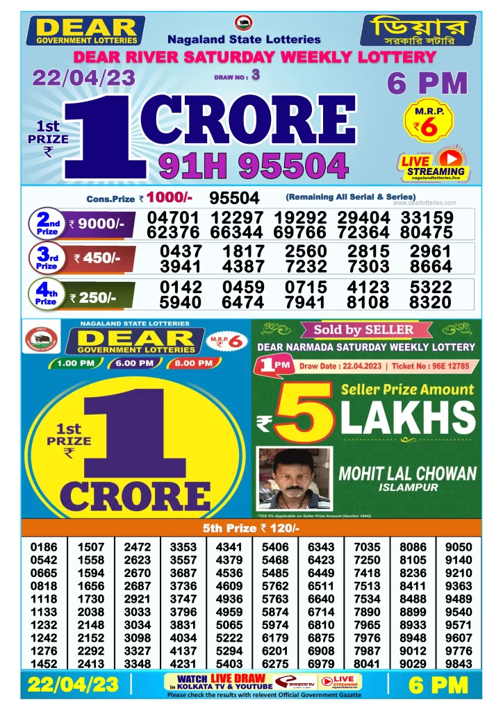 Lottery Sambad Day Result 6 PM 22.4.2023