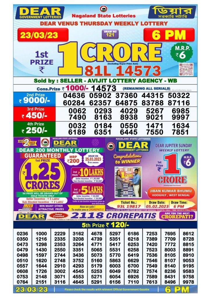 Lottery Sambad Day Result 6 PM 23.3.2023