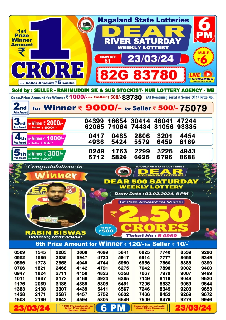 Lottery Sambad Day Result 6 PM 23.3.2024
