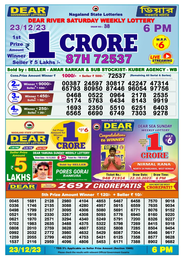 Lottery Sambad Day Result 6 PM 23.12.2023