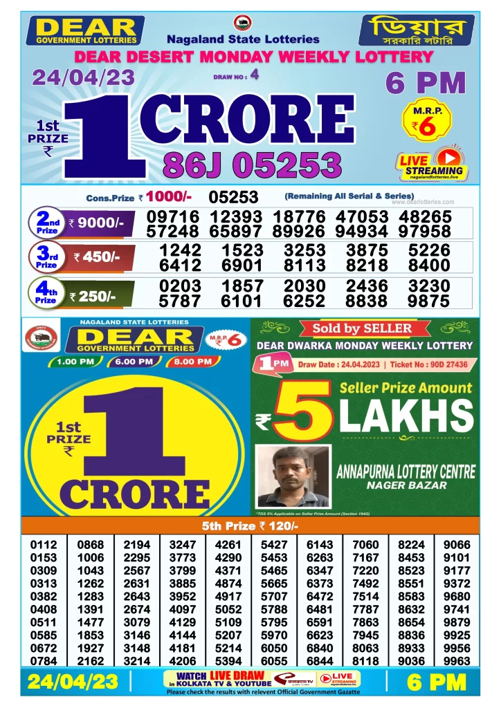Lottery Sambad Day Result 6 PM 24.4.2023