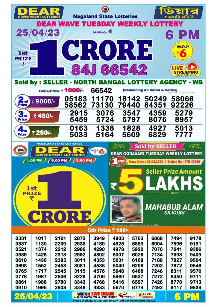 Lottery Sambad Day Result 6 PM 25.4.2023