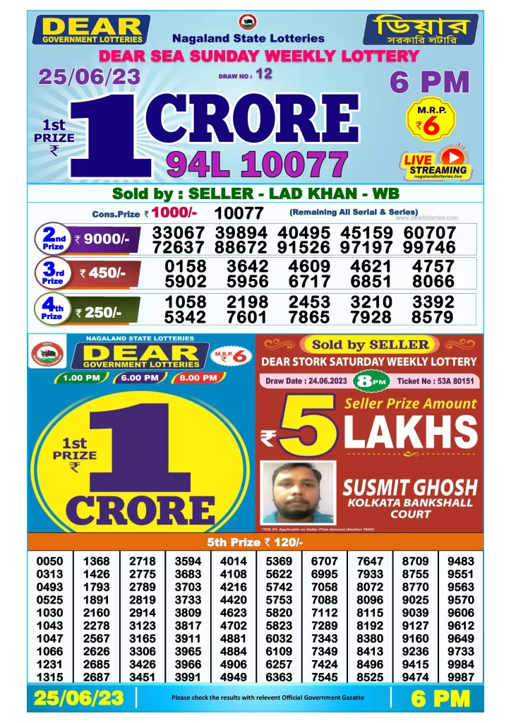 Lottery Sambad Day Result 6 PM 25.6.2023