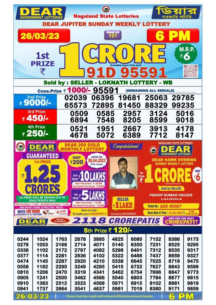 Lottery Sambad Day Result 6 PM 26.3.2023