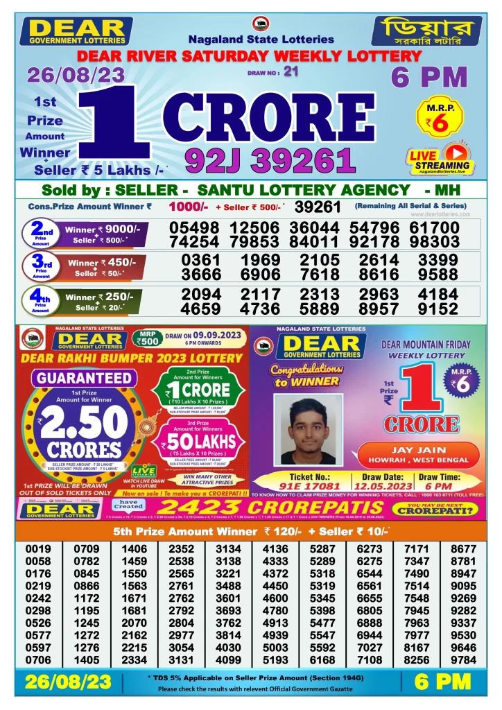 Lottery Sambad Day Result 6 PM 26.8.2023