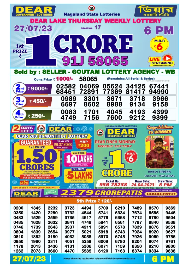 Lottery Sambad Day Result 6 PM 27.7.2023