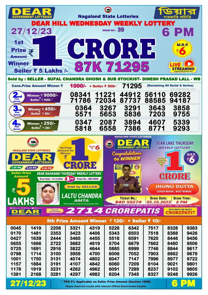 Lottery Sambad Day Result 6 PM 27.12.2023
