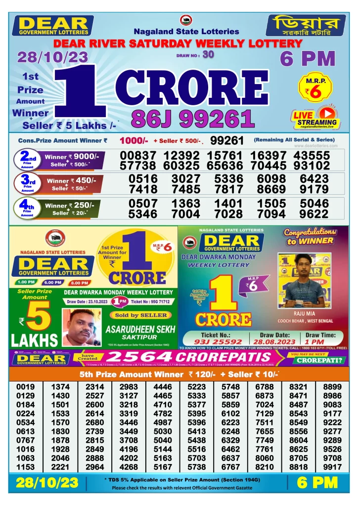 Lottery Sambad Day Result 6 PM 28.10.2023