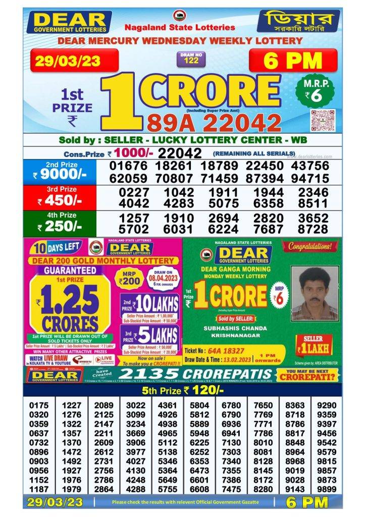 Lottery Sambad Day Result 6 PM 29.3.2023