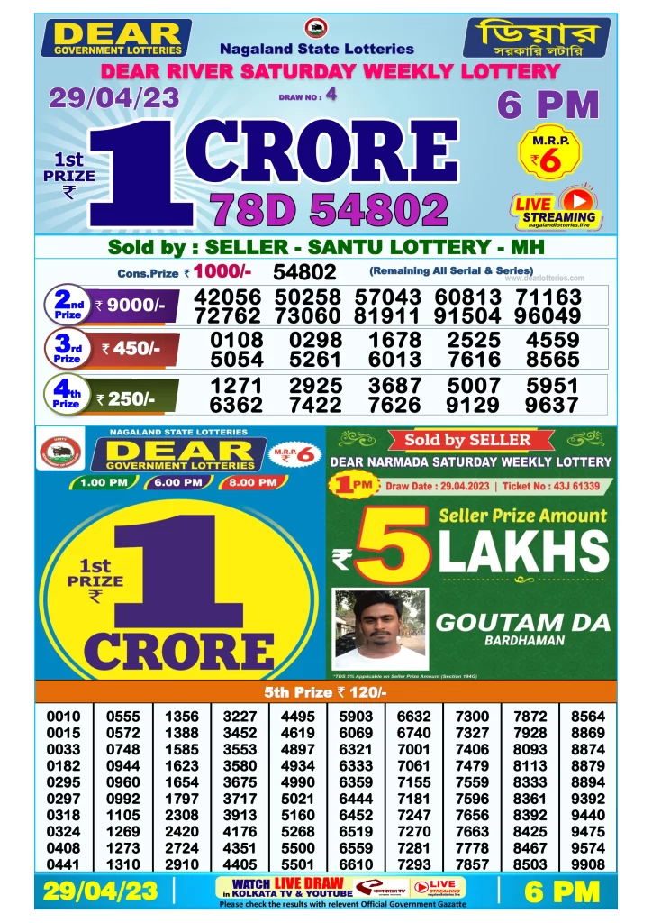 Lottery Sambad Day Result 6 PM 29.4.2023