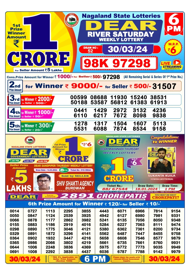 Lottery Sambad 30.3.2024 Today Result 1 PM, 6 PM, 8 PM 