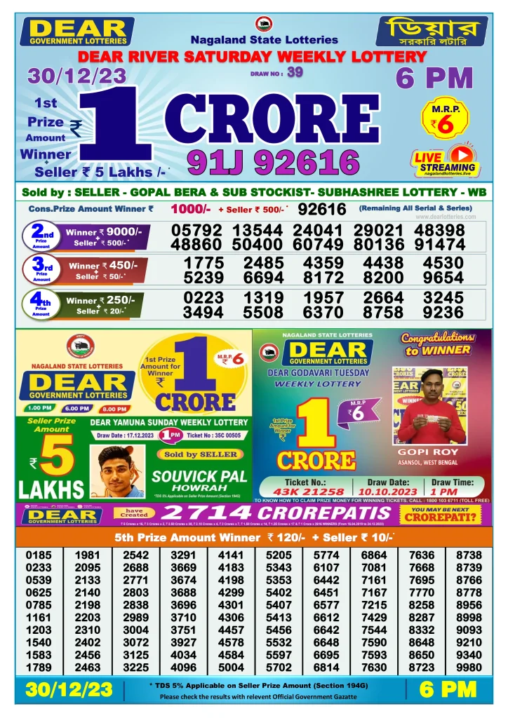 Lottery Sambad Day Result 6 PM 30.12.2023