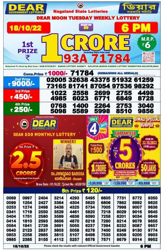 Lottery Sambad Day Result 6 PM 18.10.2022