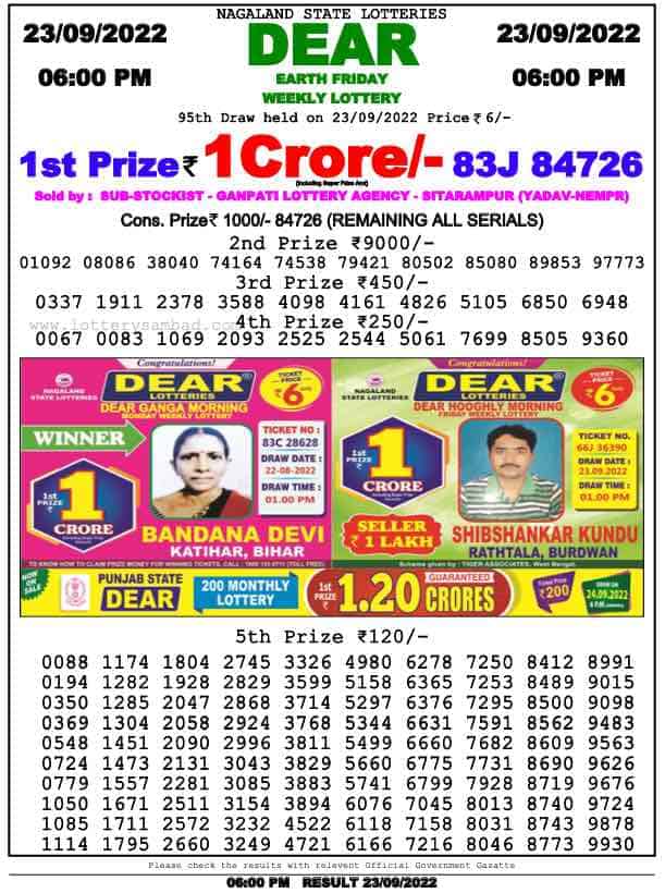 Lottery Sambad Day Result 6 PM 23.9.2022