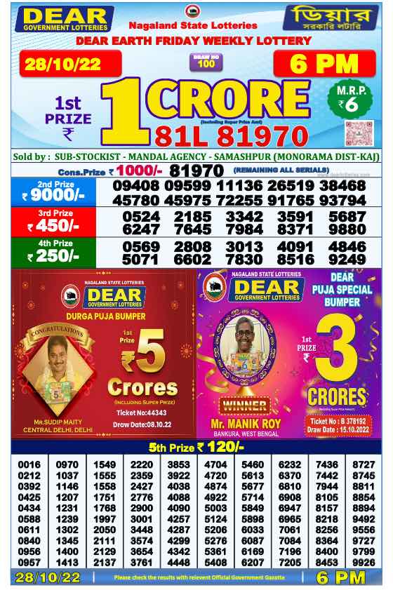 Lottery Sambad Day Result 6 PM 28.10.2022