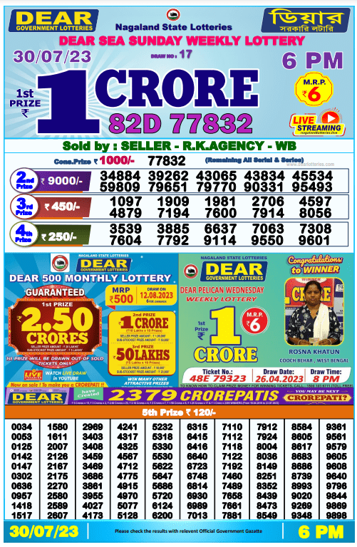 Lottery Sambad Day Result 6 PM 30.7.2023