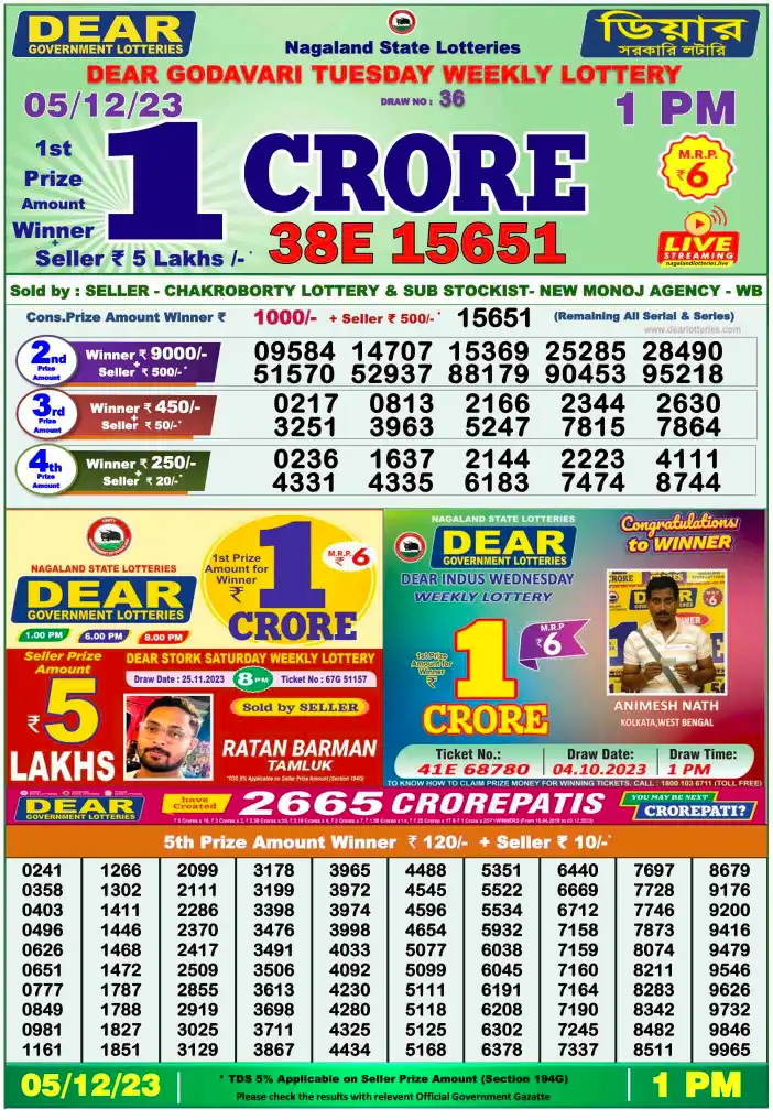 Lottery Sambad 5.12.2023 Today Result 1 PM, 6 PM, 8 PM