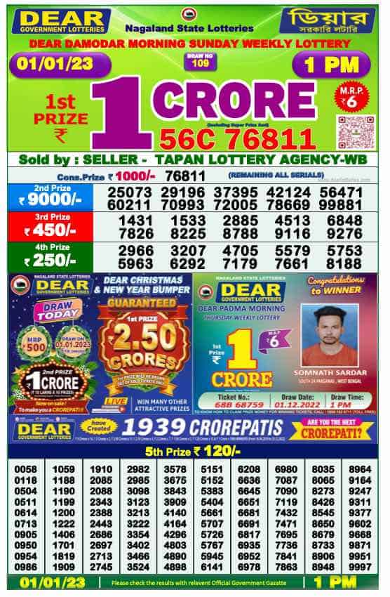 Lottery Sambad Morning Result 1 PM 1.1.2023