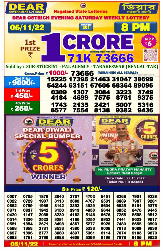 Lottery Sambad 8 PM Evening Result 5.11.2022