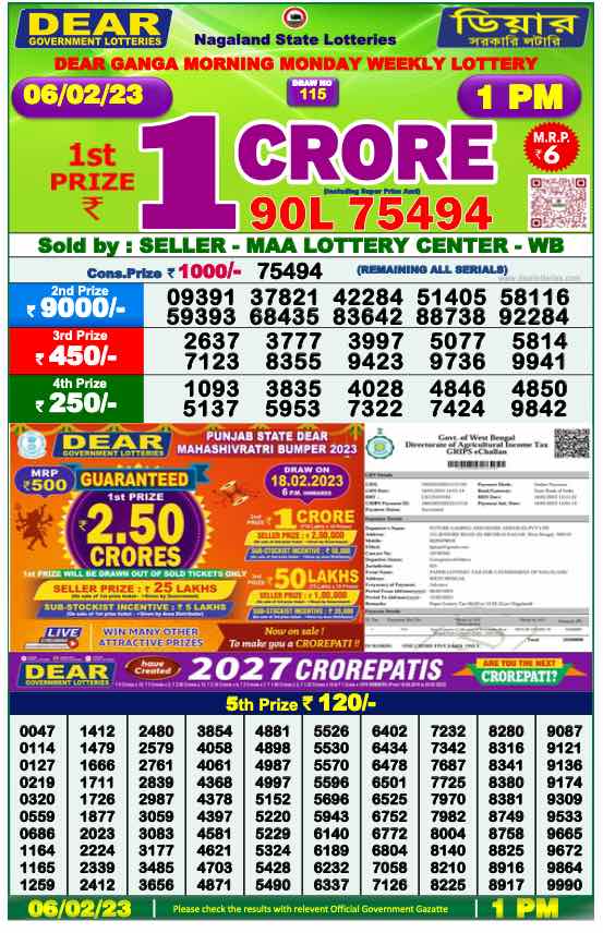 Lottery Sambad Morning Result 1 PM 6.2.2023