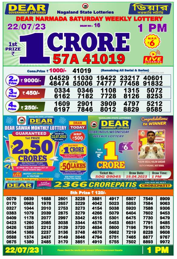 Lottery Sambad Morning Result 1 PM 22.7.2023