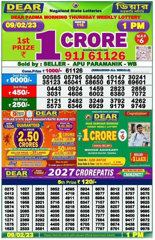 Lottery Sambad Morning Result 1 PM 9.2.2023