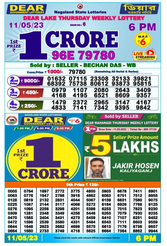 Lottery Sambad Day Result 6 PM 11.5.2023
