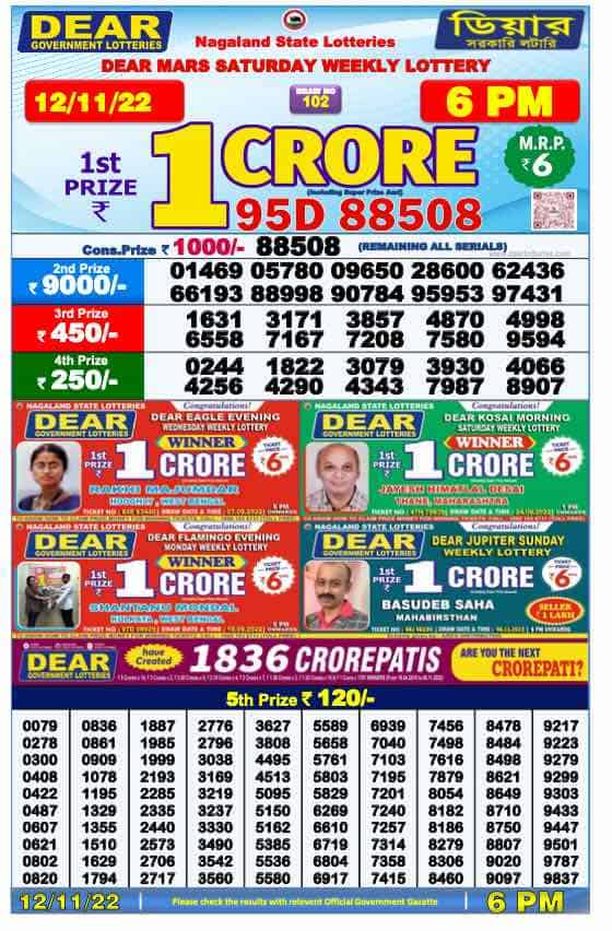 Lottery Sambad Day Result 6 PM 12.11.2022