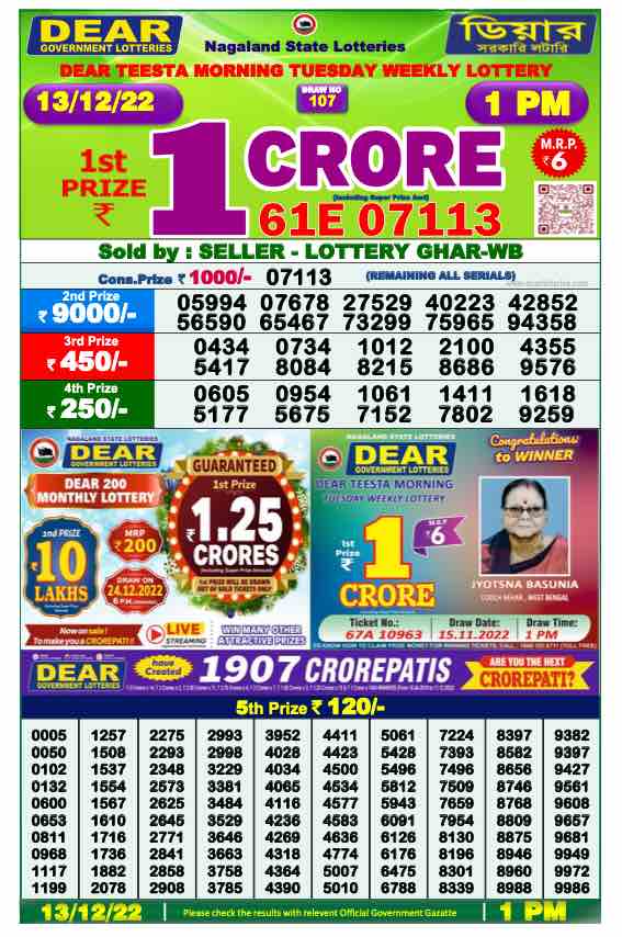 Lottery Sambad Result 1:00 PM Morning Nagaland Lottery 13.12.2022