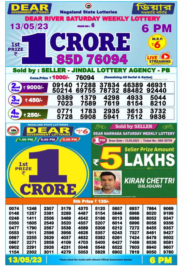 Lottery Sambad Day Result 6 PM 13.5.2023