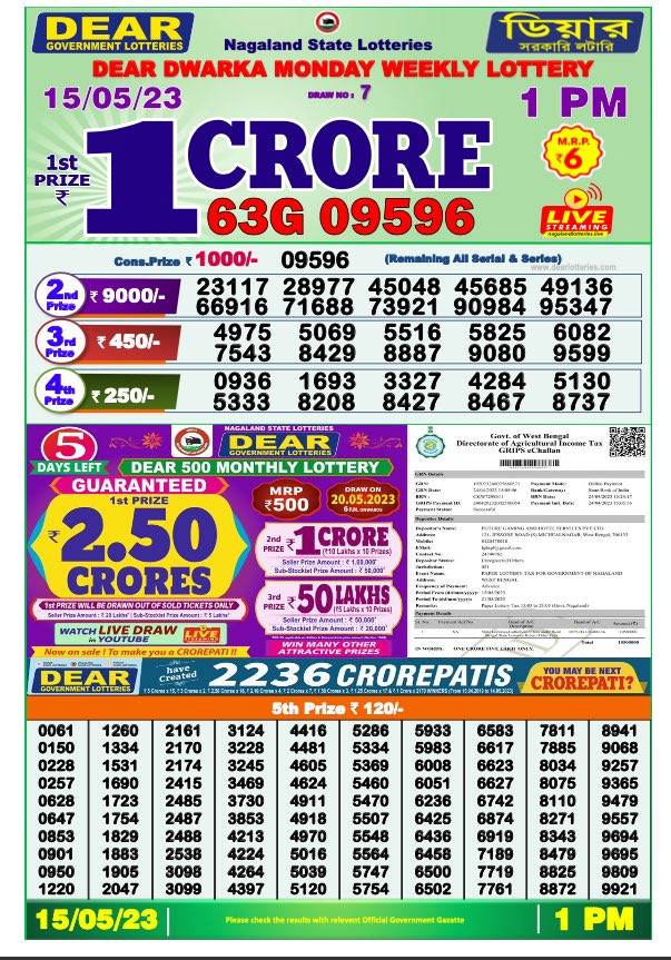 Lottery Sambad Morning Result 1 PM 15.5.2023