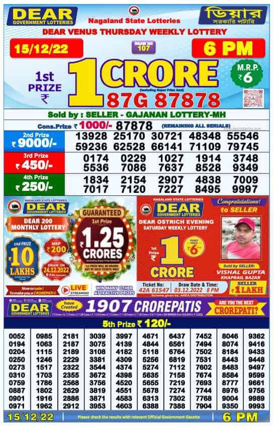 Lottery Sambad Day Result 6 PM 15.12.2022