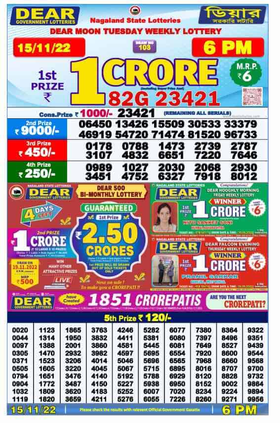 Lottery Sambad Day Result 6 PM 15.11.2022